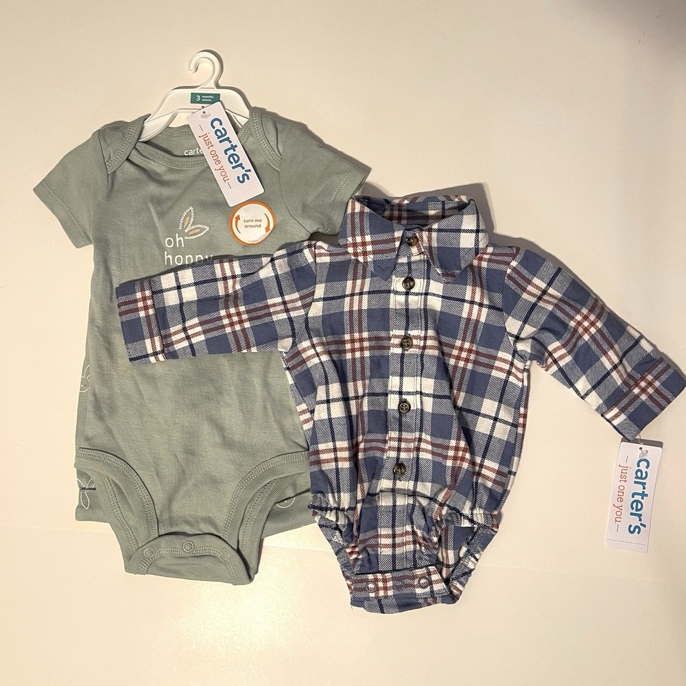 Carter's Baby Boy Outfit Set Newborn Plaid Bodysuit Bunny Pants NWT